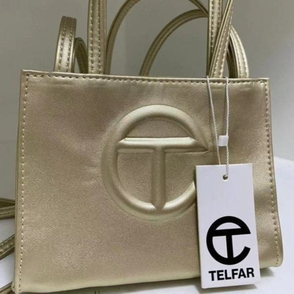 small gold telfar bolsa
